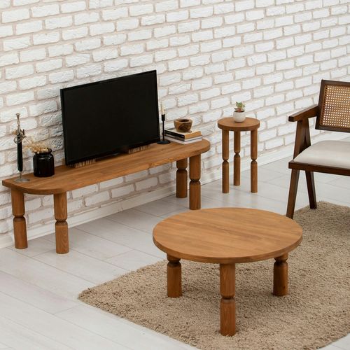 Banc TV En Bois Marron - Pieds Tournés, 140 Cm Boma