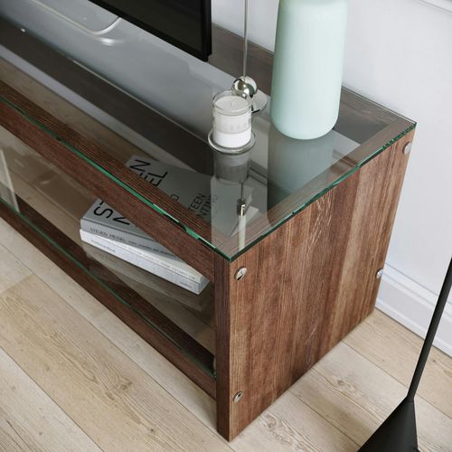Meuble TV En Bois Brun Et Verre - 140 Cm Lhasa
