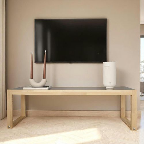 Meuble TV Bois Blond Verre Fumé - 130 Cm, Scandi Lhasa