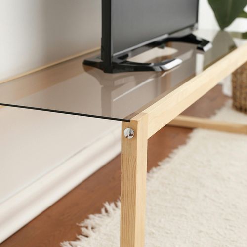 Meuble TV Bois Blond Verre Fumé - 130 Cm, Scandi Lhasa