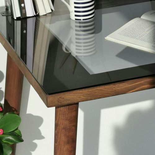 Bureau En Bois Foncé Et Verre Noir - Style Moderne Anzio