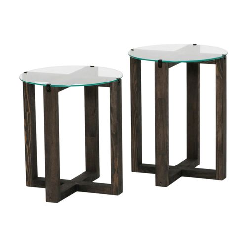 Table Gigogne Ronde - Verre Et Bois Gris (lot De 2) Anzio