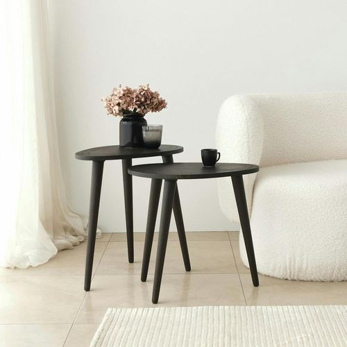 Bout De Canapé Bois Gris Foncé - Tronc D'arbre (lot De 2) Tena