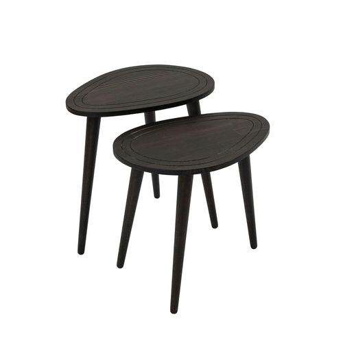 Bout De Canapé Bois Gris Foncé - Tronc D'arbre (lot De 2) Tena