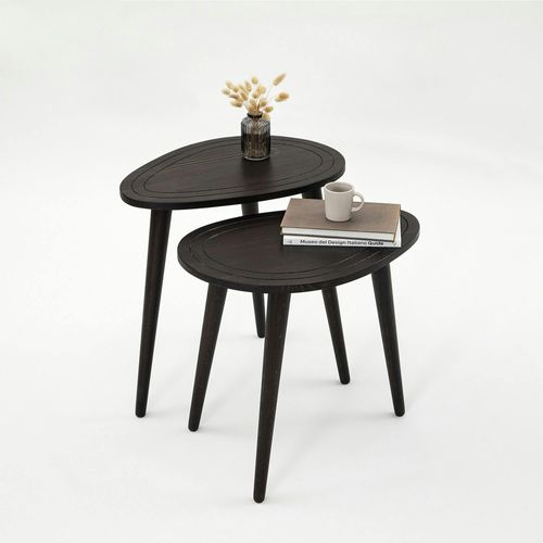 Bout De Canapé Bois Gris Foncé - Tronc D'arbre (lot De 2) Tena