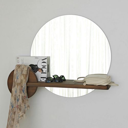Miroir D'entrée Rond Avec Étagère En Bois Brun Hilo