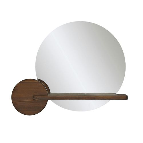 Miroir D'entrée Rond Avec Étagère En Bois Brun Hilo