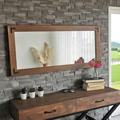 Miroir Mural En Bois Brun - Format Horizontal Hilo