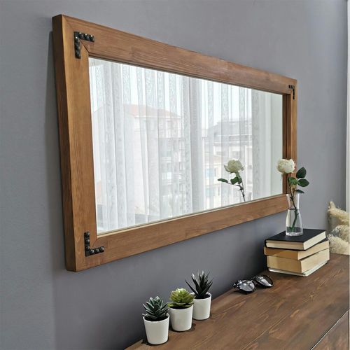 Miroir Mural En Bois Brun - Format Horizontal Hilo