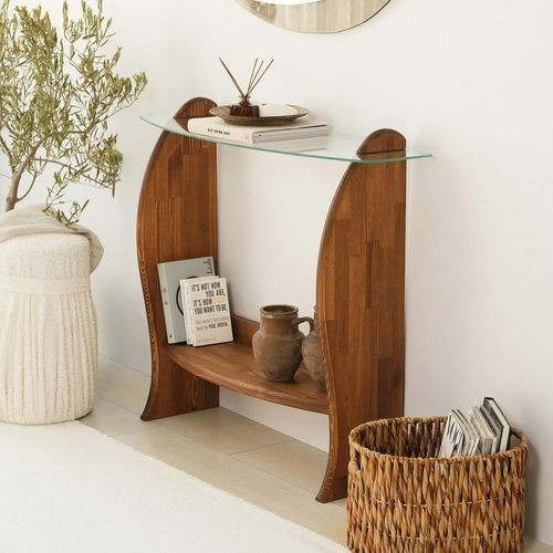 Console D'entrée Vintage - Bois Brun, Verre Anzio