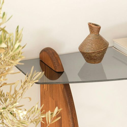 Console D'entrée Vintage - Bois Brun, Verre Teinté Anzio