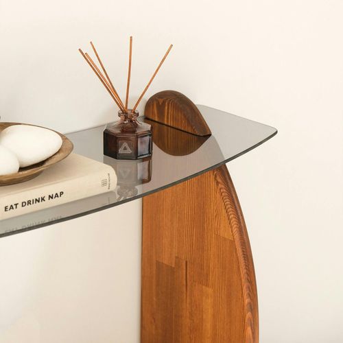 Console D'entrée Vintage - Bois Brun, Verre Teinté Anzio