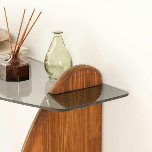 Console D'entrée Vintage - Bois Brun, Verre Teinté Anzio