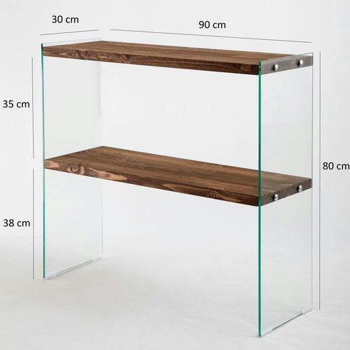 Console D'entrée Minimaliste Bois Brun Et Verre Lhasa