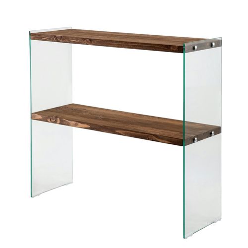 Console D'entrée Minimaliste Bois Brun Et Verre Lhasa