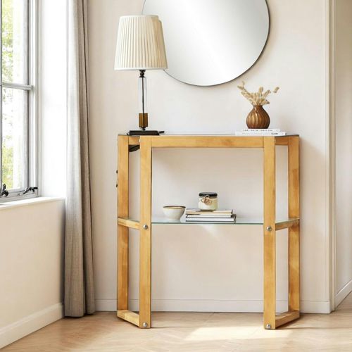 Console En Verre Et Bois Clair - 2 Plateaux Lhasa