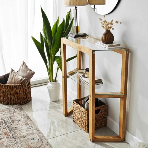 Console En Verre Et Bois Clair - 2 Plateaux Lhasa