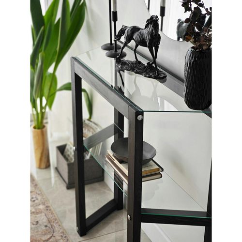 Console En Verre Et Bois Anthracite - 2 Plateaux Lhasa
