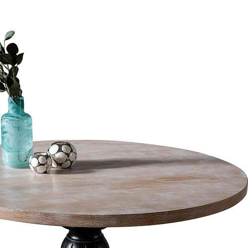 Table Ronde En Bois Effet Usé - Pied Noir ⌀120 Cm Tena