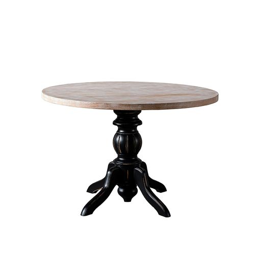 Table Ronde En Bois Effet Usé - Pied Noir ⌀120 Cm Tena