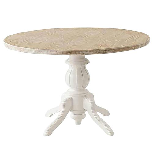 Table Ronde Blanche - Bois Effet Usé ⌀120 Cm Tena