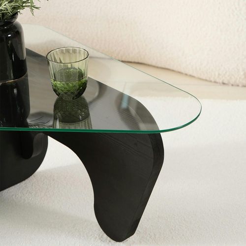 Table Basse En Verre - Pied Bois Brun, Forme Triangle Anzio