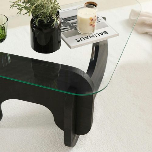 Table Basse En Verre - Pied Bois Brun, Forme Triangle Anzio