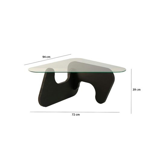 Table Basse En Verre - Pied Bois Brun, Forme Triangle Anzio