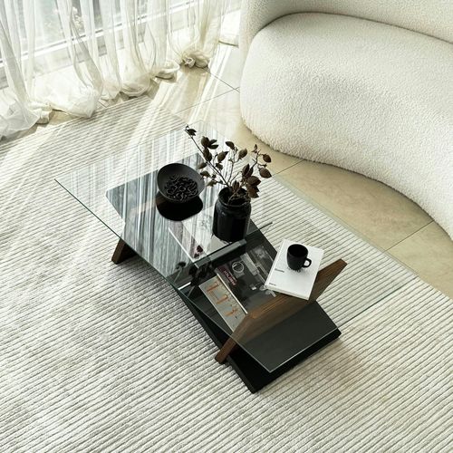 Table Basse Verre Et Bois Brun - Fonction Porte-revues Lhasa