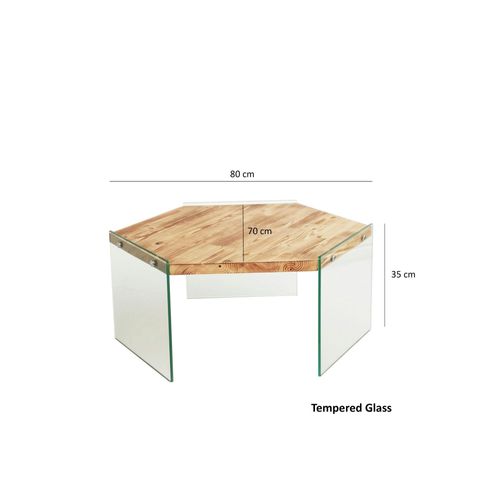 Table Basse En Bois Clair Et Verre - Forme Hexagone Lhasa