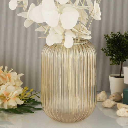 Vase En Verre Rainuré Ambré – Style Vintage
