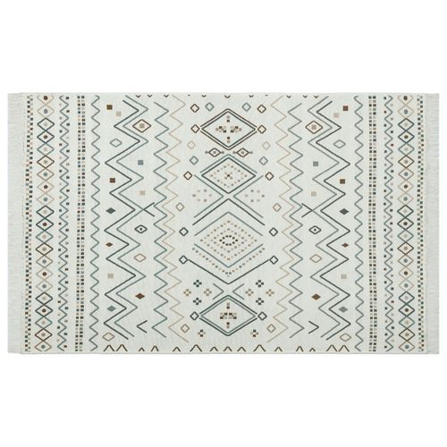 Tapis Réversible En Coton Crème Et Brun – Motifs Graphiques