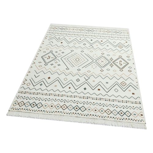 Tapis Réversible En Coton Crème Et Brun – Motifs Graphiques
