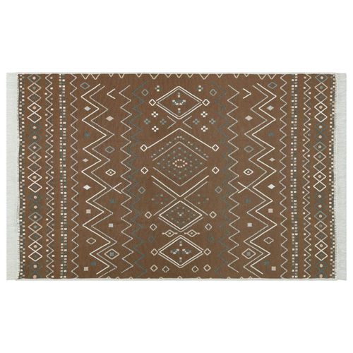 Tapis Réversible En Coton Crème Et Brun – Motifs Graphiques