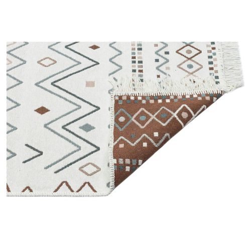 Tapis Réversible En Coton Crème Et Brun – Motifs Graphiques