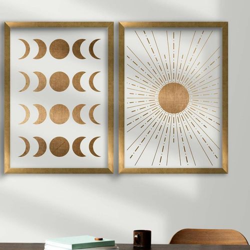 Tableau Décoratif Doré Soleil Et Lune – Cadre (set De 2)