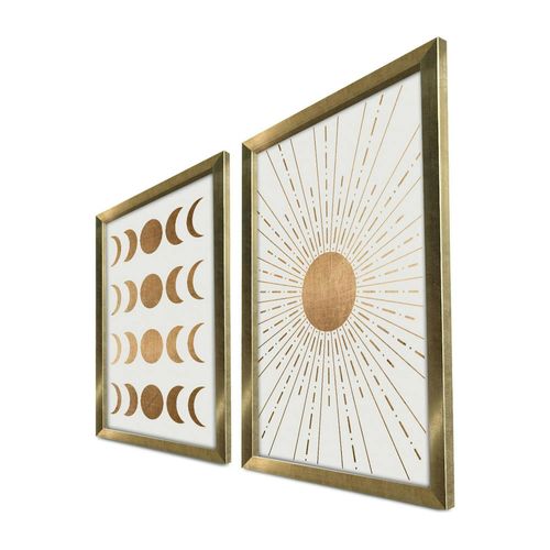 Tableau Décoratif Doré Soleil Et Lune – Cadre (set De 2)