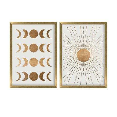 Tableau Décoratif Doré Soleil Et Lune – Cadre (set De 2)