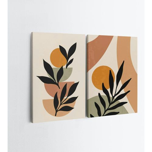 Tableau Abstrait Feuilles D'olivier – Tons Nature (set De 2)