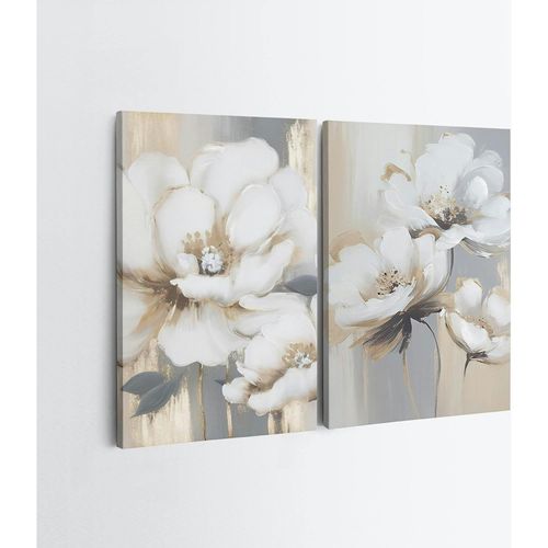 Tableau De Fleurs Blanches – Pour Décoration Murale (set De 2)