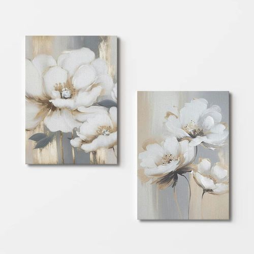 Tableau De Fleurs Blanches – Pour Décoration Murale (set De 2)