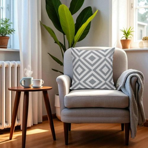Coussin Gris – Motifs Imbriqués Izmir