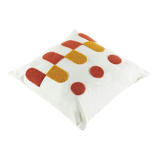 Coussin Déco Écru – Motifs Terracotta Et Moutarde Izmir