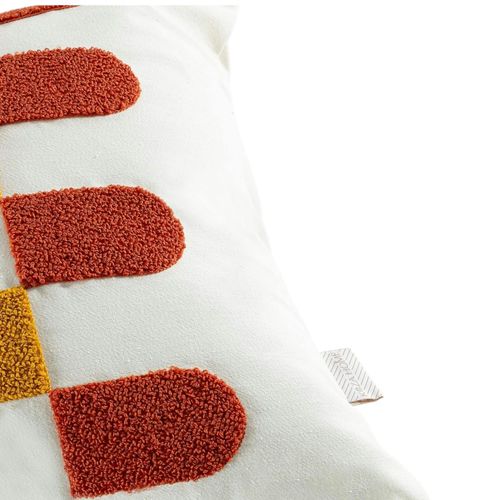 Coussin Déco Écru – Motifs Terracotta Et Moutarde Izmir