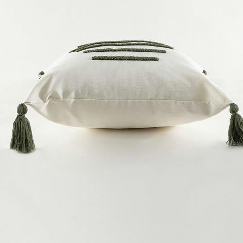 Coussin En Lin à Pompons – Rayures En Bouclette Verte Izmir