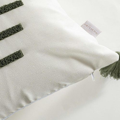 Coussin En Lin à Pompons – Rayures En Bouclette Verte Izmir