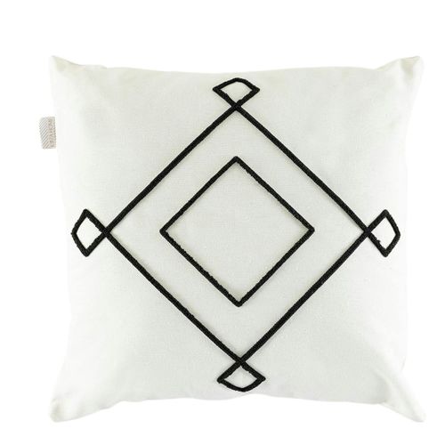 Coussin En Lin Écru – Motif Losange Noir Stylisé Izmir