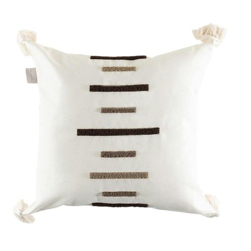 Coussin En Lin à Pompons – Rayures En Bouclette Marron Izmir