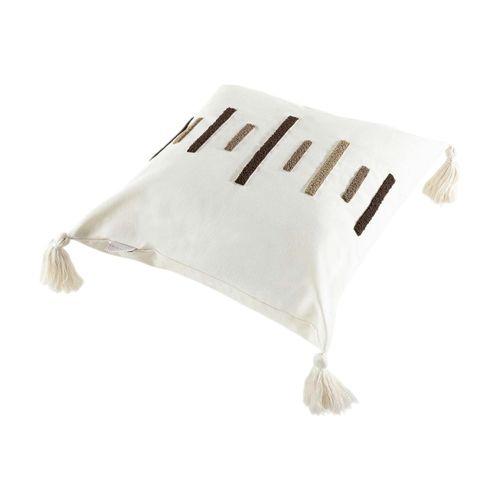 Coussin En Lin à Pompons – Rayures En Bouclette Marron Izmir