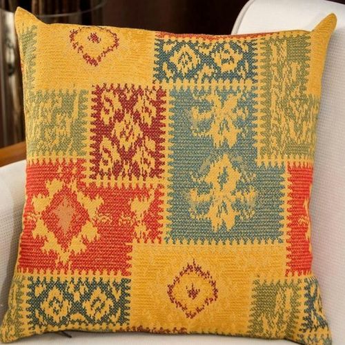 Coussin Ethnique Jaune – Motif Patchwork Izmir